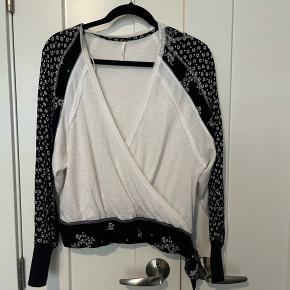 Free People Tops - Free People Black and White Wrap Blouse